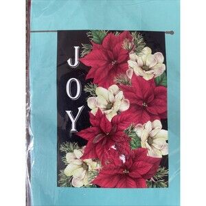 28" x 40" Xmas Christmas Red White Poinsettia Flowers Joy Yard Garden House Flag